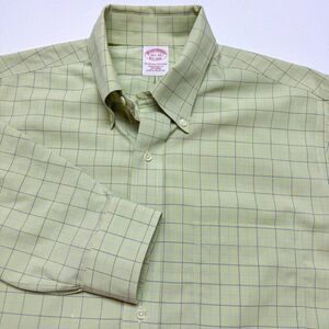 Brooks Brothers Shirt Mens 15.5 33 Green Plaid Dress Shirt Business Casual Work‎